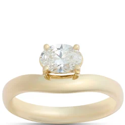 Asymmetrical Solitaire Oval Diamond Engagement Ring, 14K Yellow Gold Best
