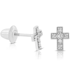 Baby Cross Diamond Earrings 14K Outlet