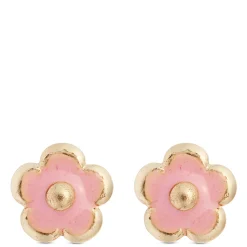 Baby Pink Enamel Flower Screwback Earrings, 14K Yellow Gold Best