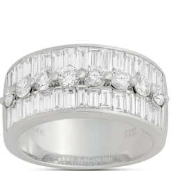 Baguette and Round Diamond Ring, 14K White Gold Best