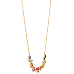 Baguette Rainbow Sapphire Necklace, 14K Yellow Gold Best