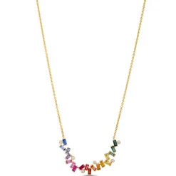 Baguette Rainbow Sapphire Necklace, 14K Yellow Gold Best