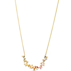Baguette Rainbow Sapphire Necklace, 14K Yellow Gold Best