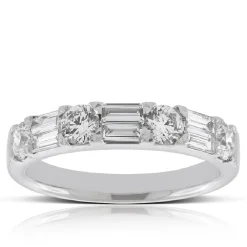 Baguette & Round Cut Diamond Wedding Band 14K Clearance