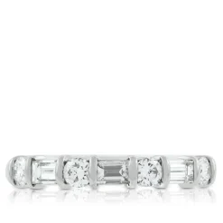 Baguette & Round Diamond Ring in Platinum, 3/4 ctw.