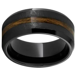 Barrel Aged™ Black Diamond Ceramic™ Ring with Bourbon Wood Inlay and Grain Finish Best