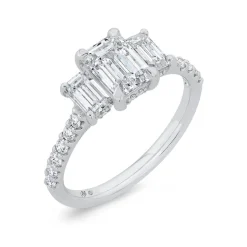Bella Ponte 3-Stone Emerald Cut Diamond Engagement Ring 14K Best