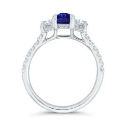 Bella Ponte 3-Stone Emerald Cut Sapphire and Diamond Engagement Ring, 14K White Gold New