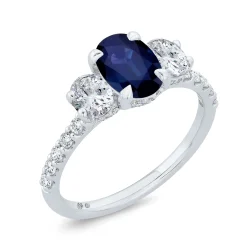 Bella Ponte 3-Stone Oval Cut Sapphire and Diamond Engagement Ring, 14K White Gold Online