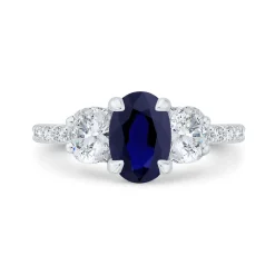 Bella Ponte 3-Stone Oval Cut Sapphire and Diamond Engagement Ring, 14K White Gold Online