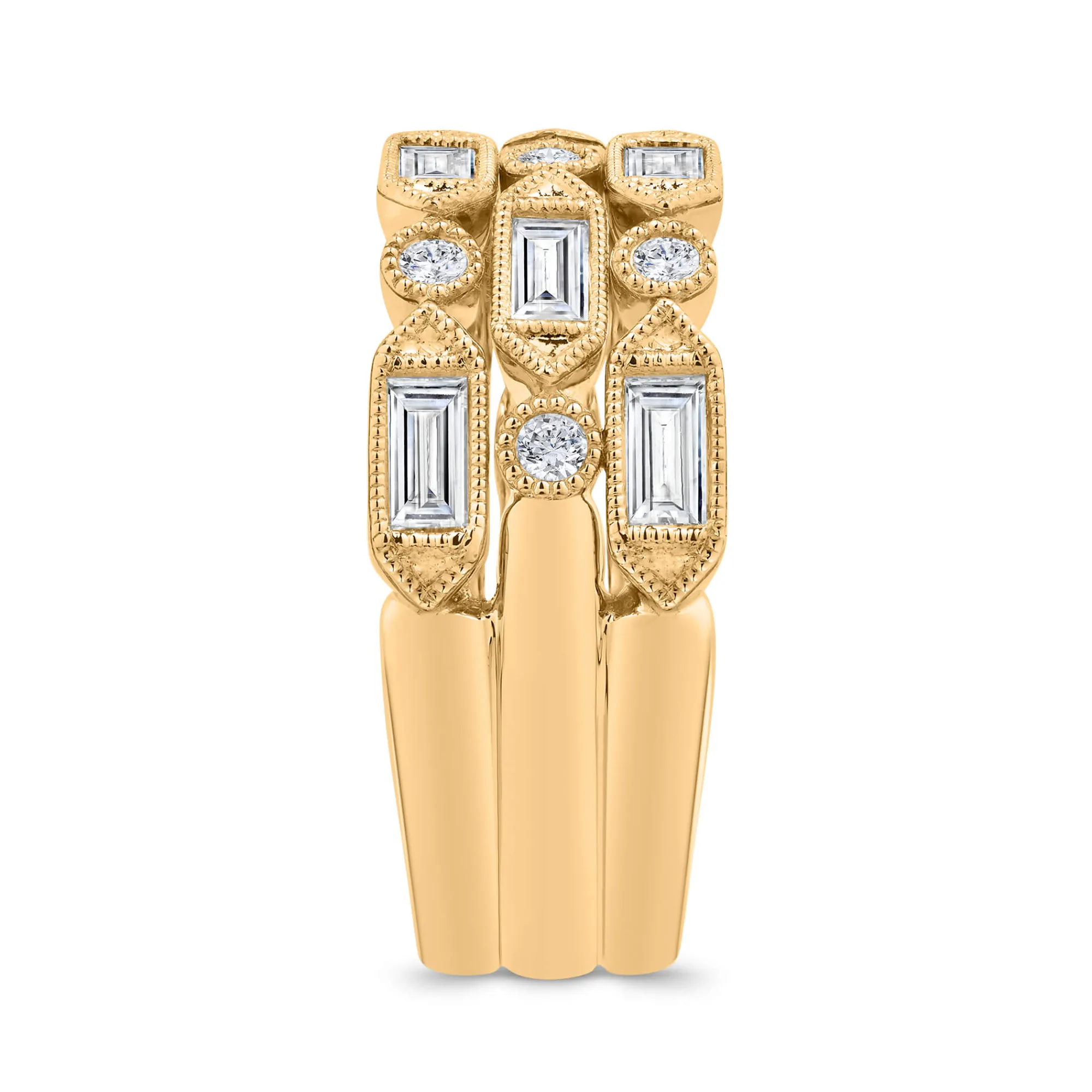 Bella Ponte Three-Row Milgrain Diamond Ring, 1 Carat Total Weight, 14K Yellow Gold Size 7 Best