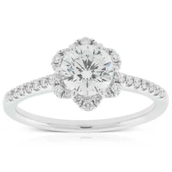 Signature Ben Bridge Diamond Floral Halo Ring 18K, 1 ct. Center
