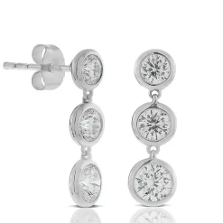 Signature Ben Bridge Triple Bezel Set Diamond Dangle Earrings 18K Clearance