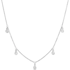 5 Bezel Diamond Dangle Necklace, 14K White Gold Sale