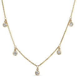 5 Bezel Diamond Dangle Necklace, 14K Yellow Gold Outlet