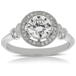 Bezel Halo Diamond Engagement Ring 14K Sale