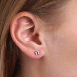Bezel Set Classic Round Diamond Studs, ½ Carat, 14K White Gold Outlet