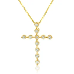 Bezel Set Diamond Cross Necklace 14K Clearance