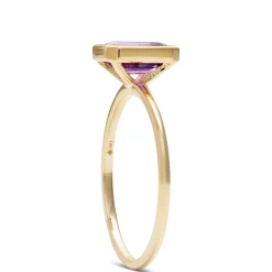 Bezel Set Emerald Cut Amethyst Ring 14K