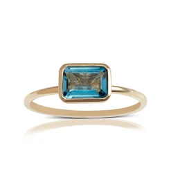 Bezel Set Emerald Cut Blue Topaz Ring 14K Hot