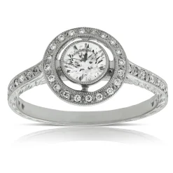 Bezel Set Halo Diamond Engagement Ring 14K