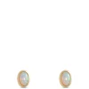 Bezel Set Oval Opal Stud Earrings, 14K Yellow Gold Discount