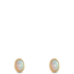Bezel Set Oval Opal Stud Earrings, 14K Yellow Gold Discount