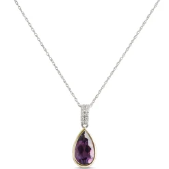 Bezel Set Pear Shaped Amethyst Pendant, 14K White and Yellow Gold Clearance