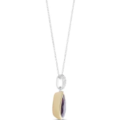Bezel Set Pear Shaped Amethyst Pendant, 14K White and Yellow Gold Clearance
