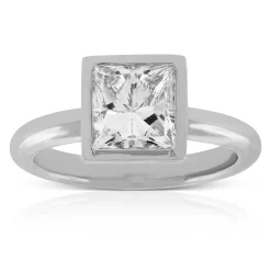 Bezel Set Princess Cut Diamond Ring in Platinum, 2.14 ct. Center Discount