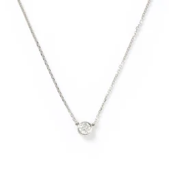 Bezel Set Solitaire Diamond Pendant, 14K White Gold Hot