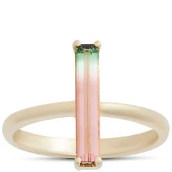 Bi-Colored Emerald Cut Tourmaline Ring, 14K Yellow Gold Sale