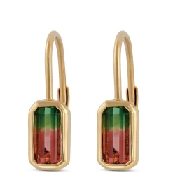 Bi-Color Tourmaline Leverback Earrings, 14K Yellow Gold Discount