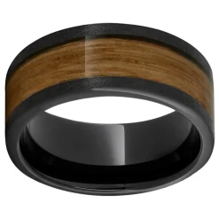 Black Ceramic™ Band with Barrel Aged™ Wood Inlay & Stone Finish Hot