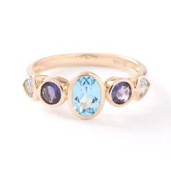 Blue Topaz and Iolite Ring, 14K Yellow Gold Discount