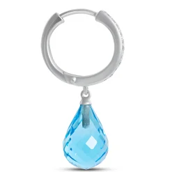 Blue Topaz Drop Earrings with Diamond Hoops, 14K White Gold Online