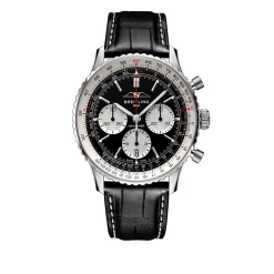 Breitling Navitimer B01 Chronograph Watch Steel Case Black Dial Black Leather Strap, 43mm Hot