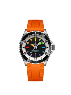 Breitling Superocean Automatic Dive Pro Black Dial Orange Strap Watch, 42 mm Hot