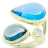 Cabochon Ring with Pear Shaped Blue Topaz Gemstones and Bezel Set Diamond, 14K Yellow Gold Discount