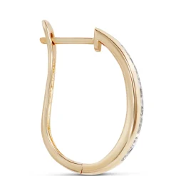 Channel Set Baguette and Round Diamond Hoops, 14K Yellow Gold New