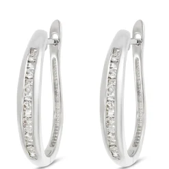 Channel Set Baguette and Round Diamond Hoops, 14K White Gold Hot