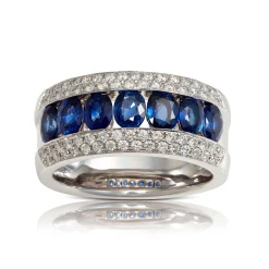 Channel Set Oval Sapphire & Diamond Band 14K New