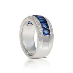 Channel Set Oval Sapphire & Diamond Band 14K New