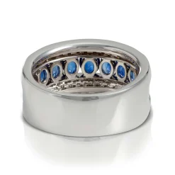 Channel Set Oval Sapphire & Diamond Band 14K New