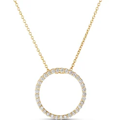 Circle Diamond Pendant Necklace, 14K Yellow Gold