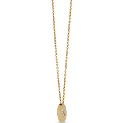 Classic Disc Pendant Necklace with Round Diamonds, 1/10 Total Carat Weight, 14K Yellow Gold Online