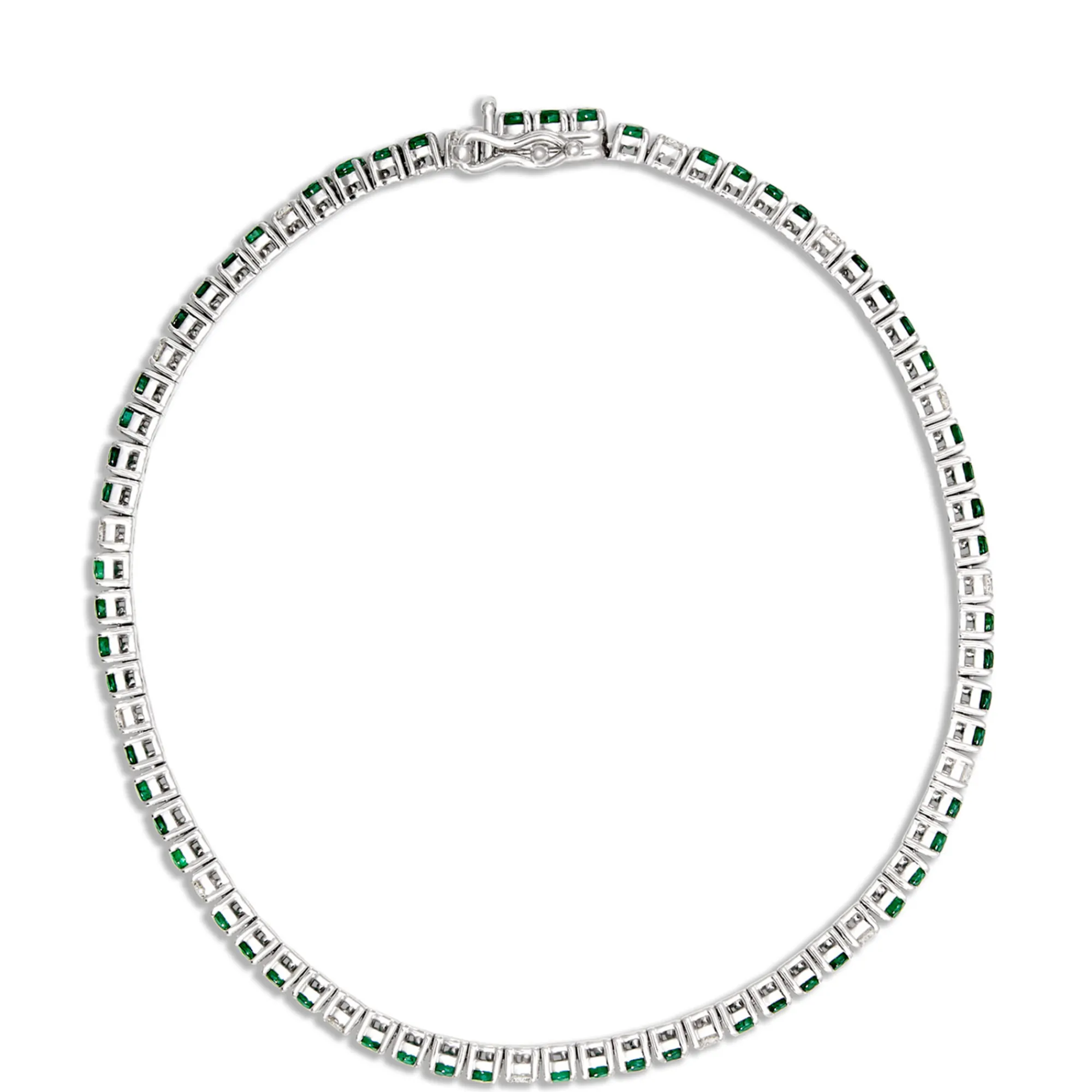 Classic Emerald and Round Diamond Bracelet, ½ Carat Total Weight 14K White Gold Clearance