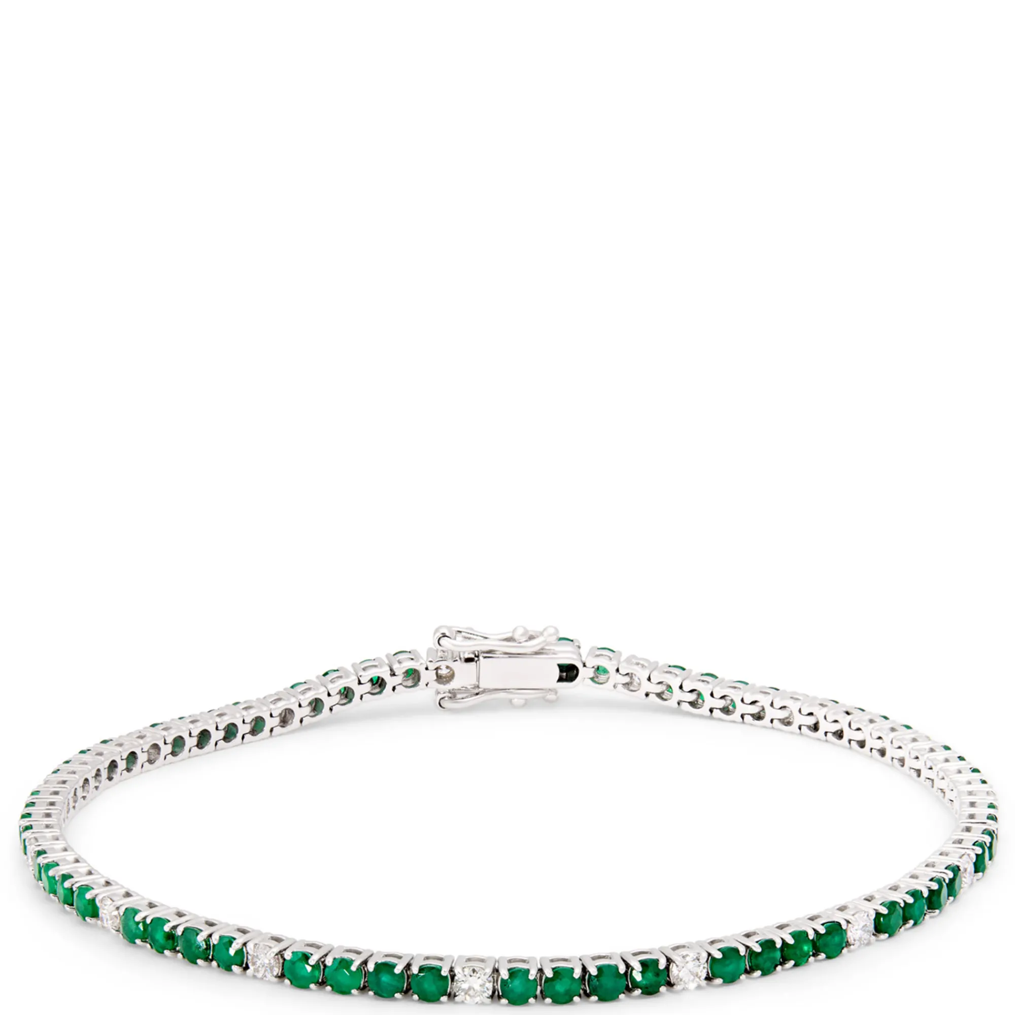 Classic Emerald and Round Diamond Bracelet, ½ Carat Total Weight 14K White Gold Clearance
