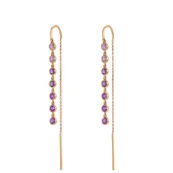 Classic Round Amethyst Threader Earrings, 14K Yellow Gold Clearance