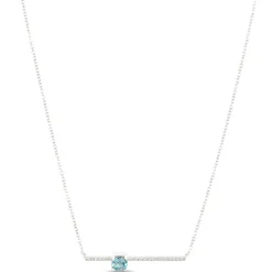 Classic Round Blue Topaz Bar Pendant, 14K Yellow Gold New